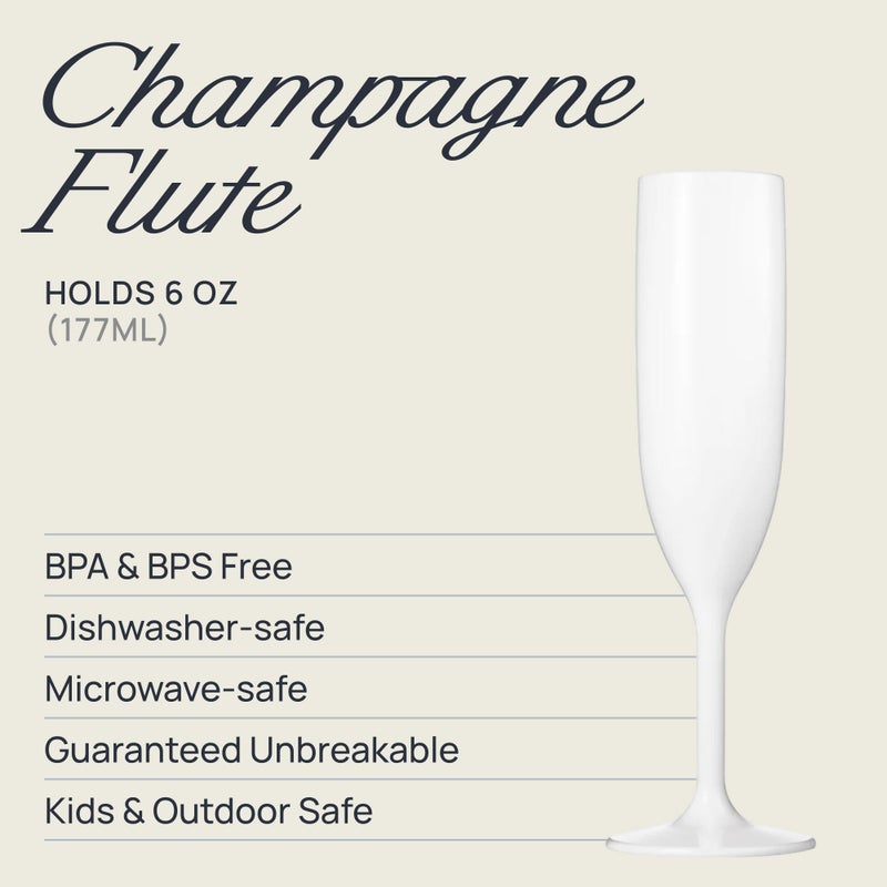 DRINIQUE Unbreakable Champagne Flutes (Set of 4) 6oz Classic Shatterproof, Reusable, Champagne Glass - White - Image 4